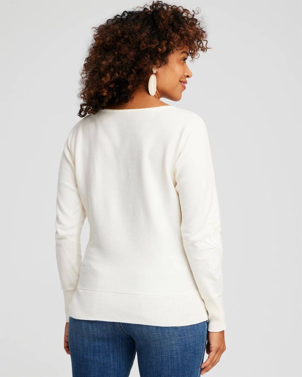 Neutral Textured Floral Pullover Sweater