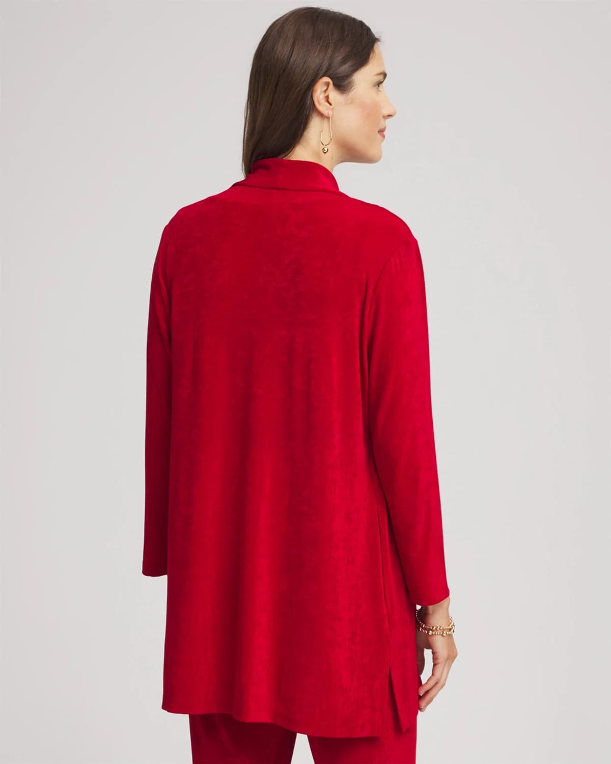 Chico's Travelers Long Knit Jacket In In Red