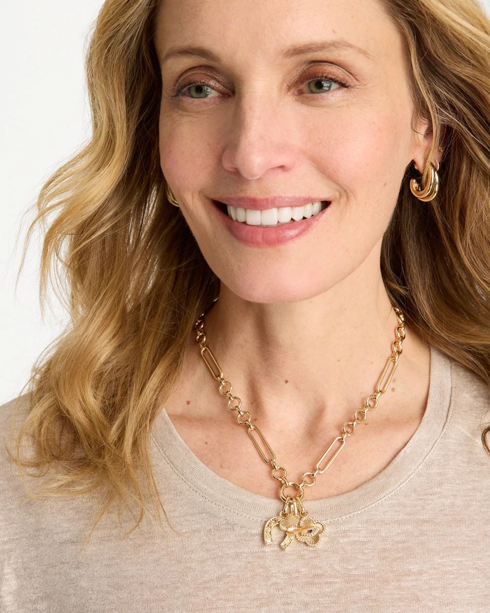 Shiny Goldtone Novelty Charm Necklace