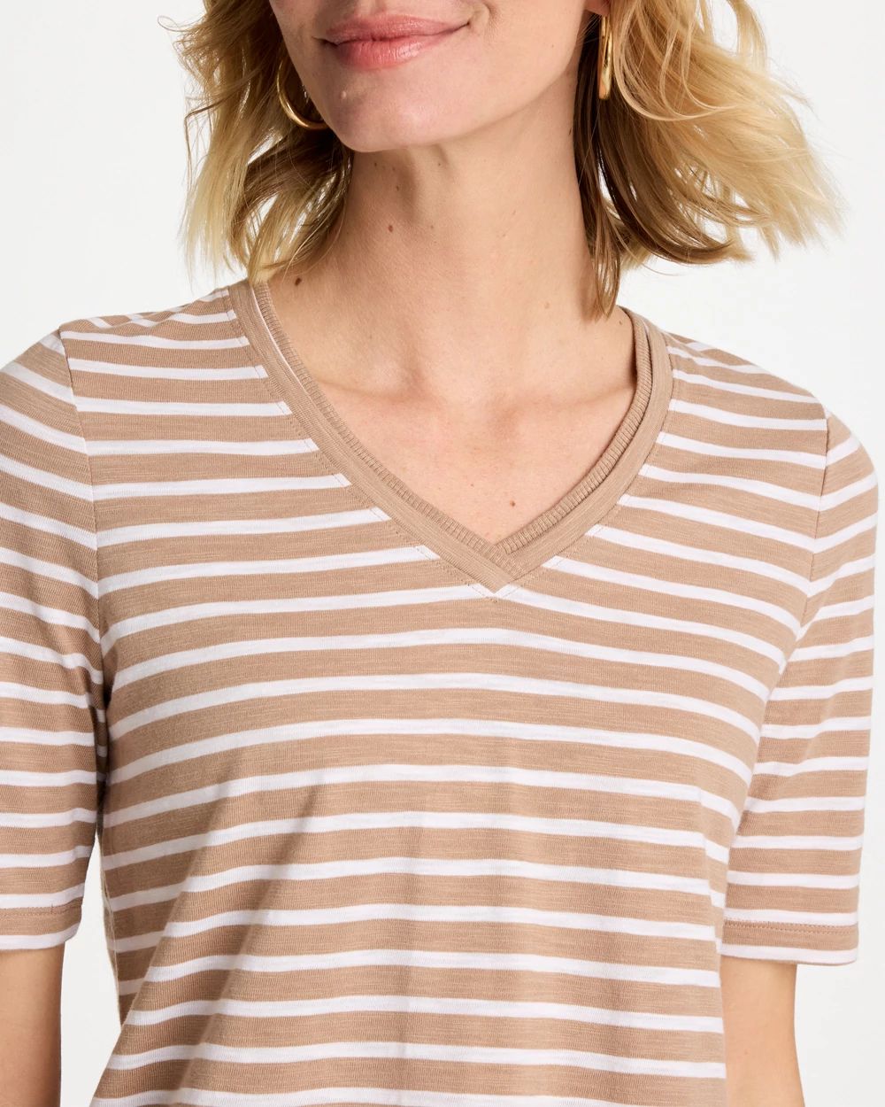 Striped Cotton Slub V-Neck Tee click to view larger image.