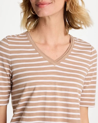 Striped Cotton Slub V-Neck Tee click to view larger image.