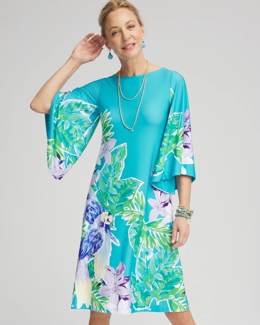 chicos dresses for women Women's Petite polished Naia fabric 3/4 Sleeved Jersey Maxi Dress