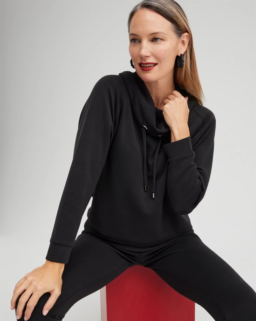 Zenergy® Sueded Scuba Cowl Neck Pullover