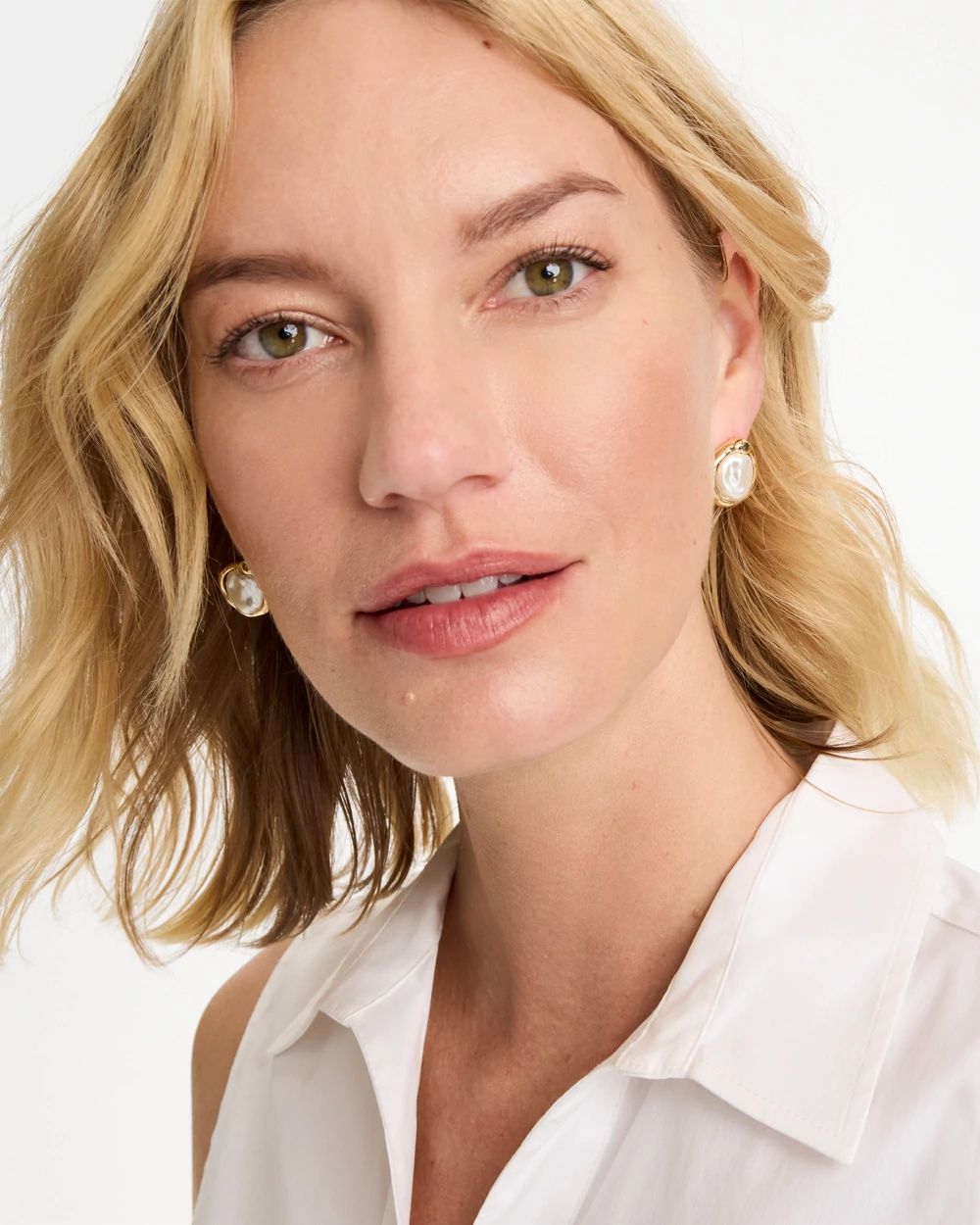 Pearlescent Golden Rimmed Stud Earrings click to view larger image.