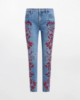 Petite Girlfriend Red Embellished Ankle Jeans
