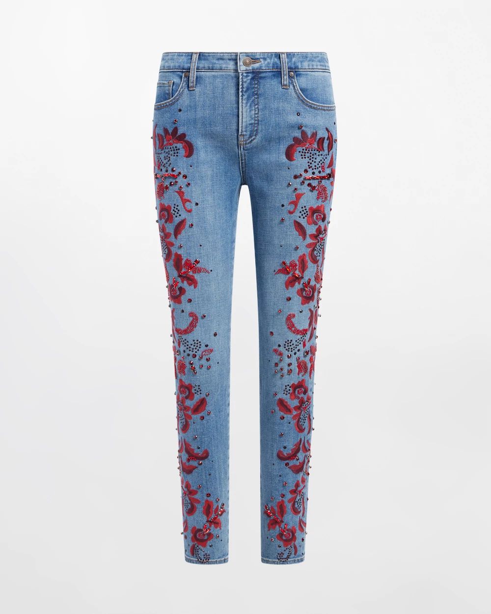 Petite Girlfriend Red Embellished Ankle Jeans