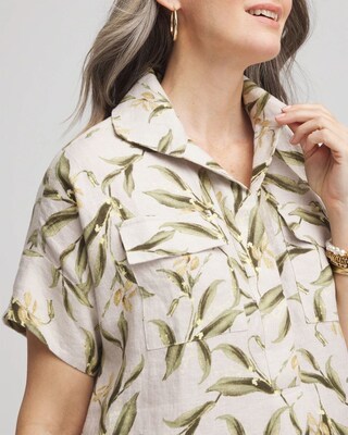 Leaf Print Linen Shirtdress click to view larger image.