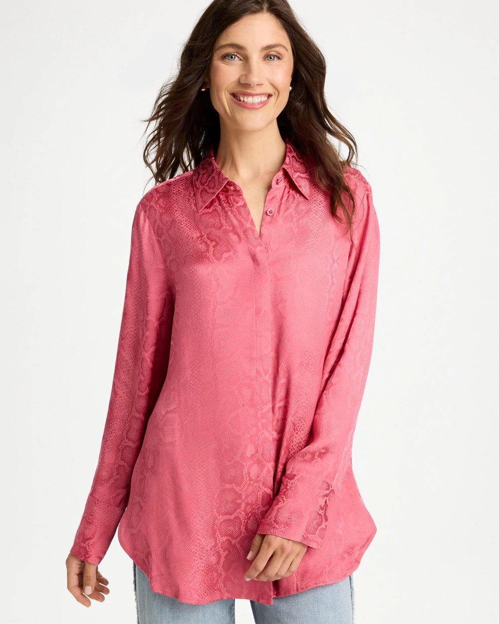 Chico's Snake Jacquard Tunic In Baroque Rose