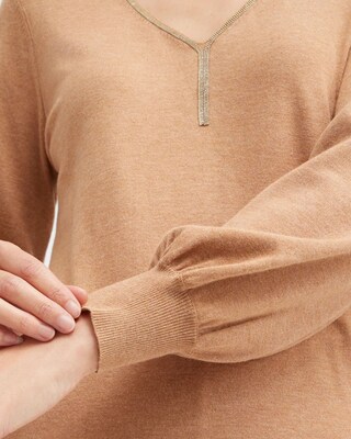 Caviar Trim V-Neck Pullover Sweater