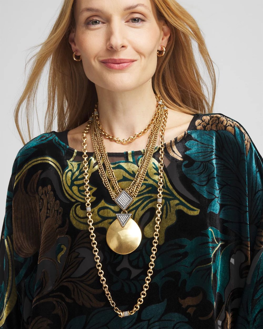 Gold Tone Pavé Pendant Necklace