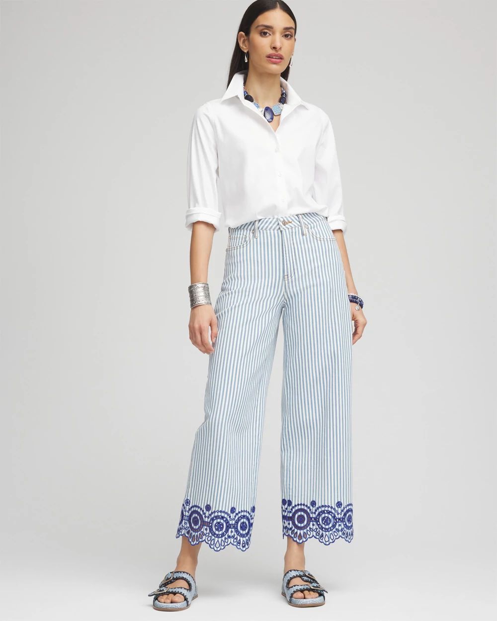 Eyelet High-Rise Wide Cropped Jeans