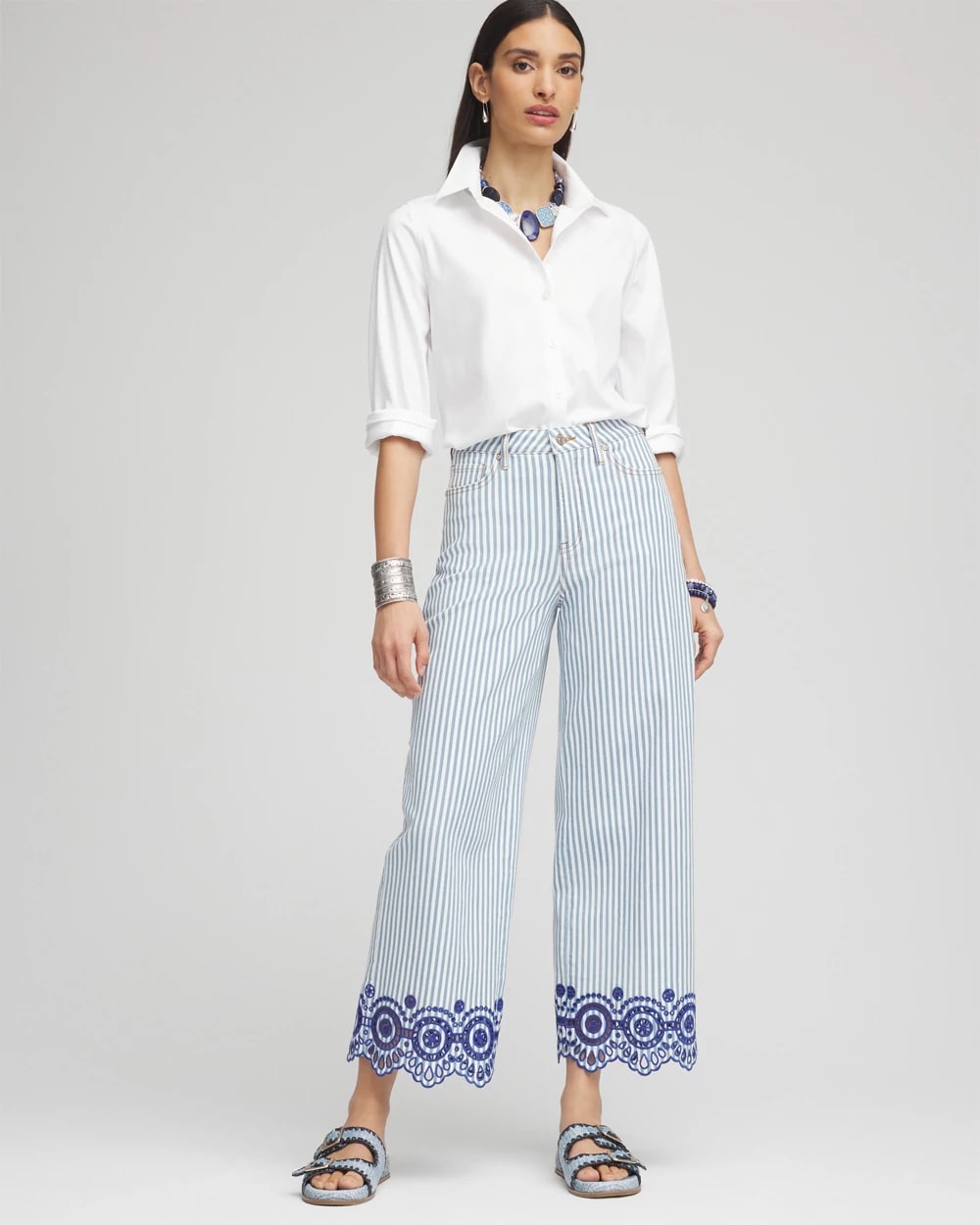 Eyelet High-Rise Wide Cropped Jeans