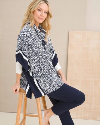Cotton-Cashmere Animal Print Poncho