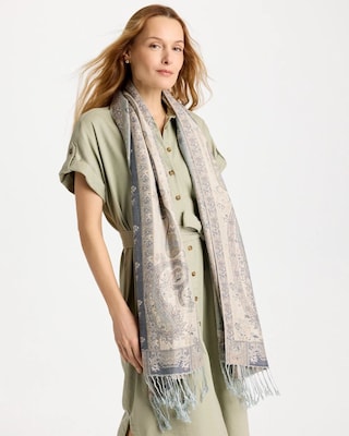 Paisley Jacquard Fringe Oblong Scarf click to view larger image.