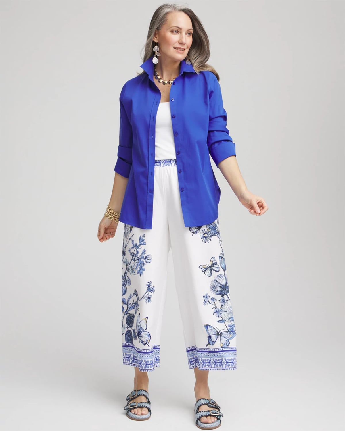 Chico's No Iron™ 3/4 Sleeve Stretch Shirt In Rich Cobalt Size Xl | In Rich Cobalt