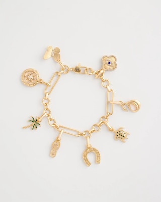 Shiny Goldtone Novelty Charm Bracelet click to view larger image.