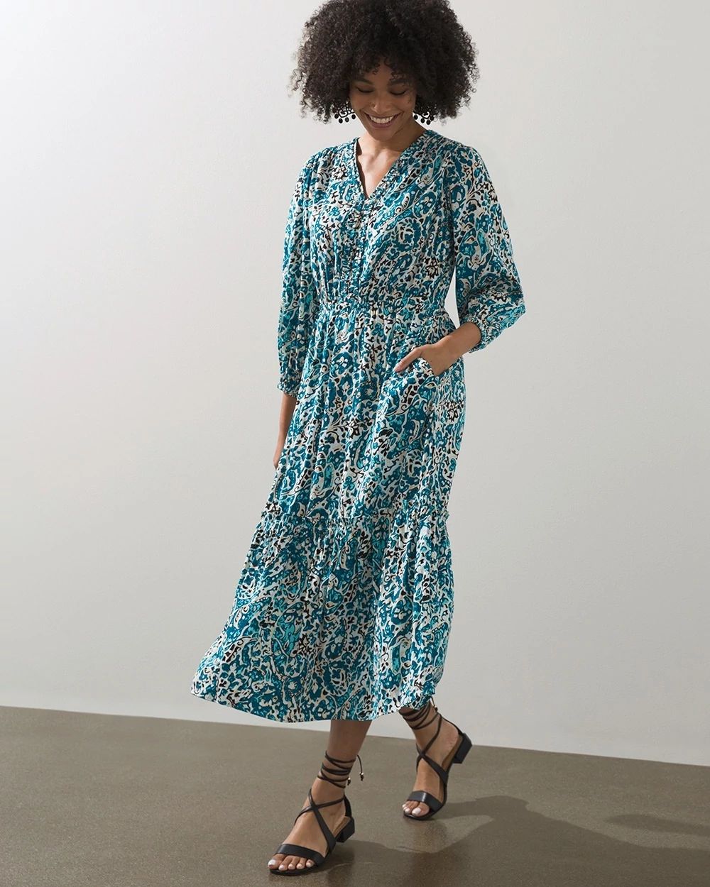 Braid Detail Paisley Midi Dress