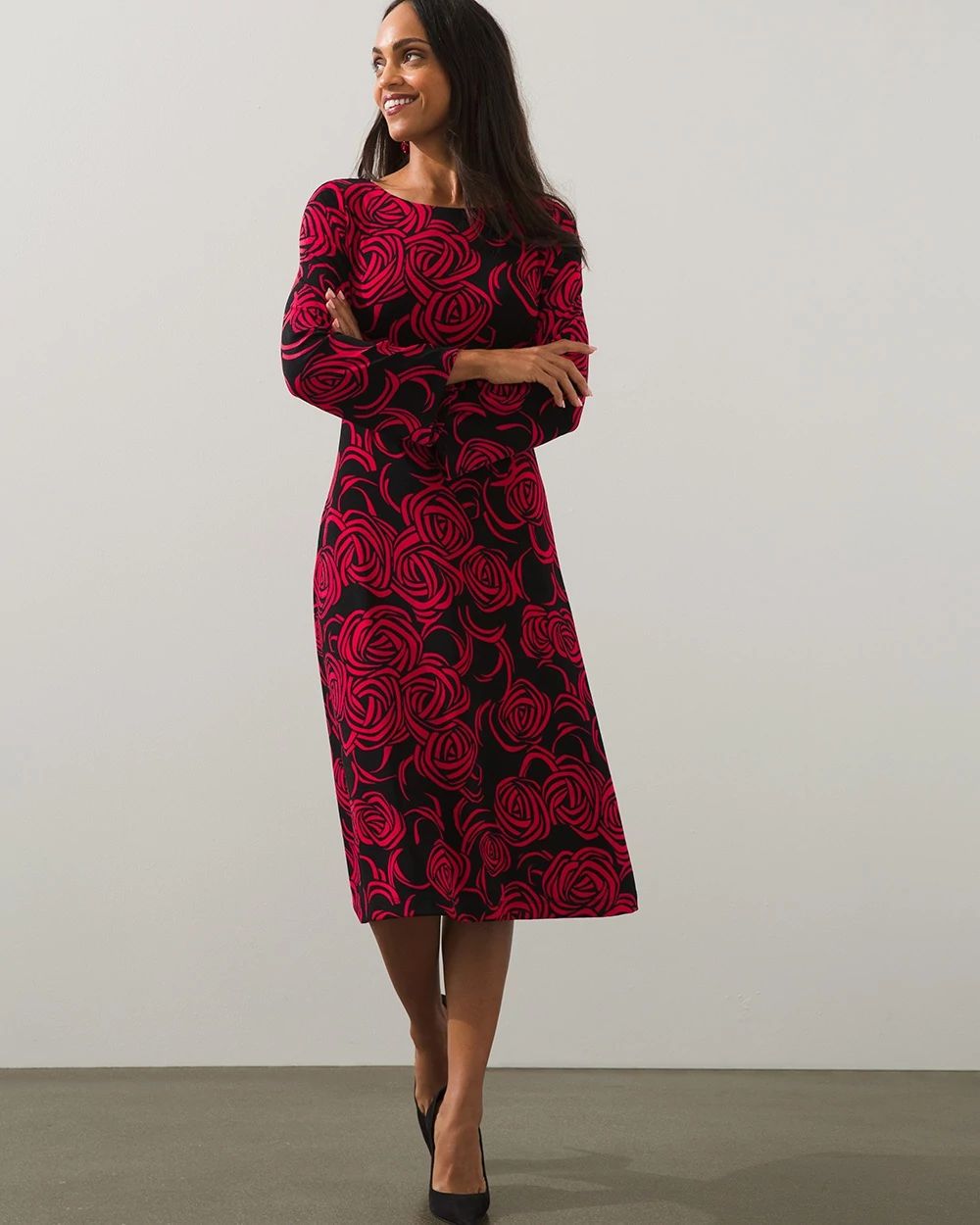 Travelers Rose Print Bell Sleeve Dress