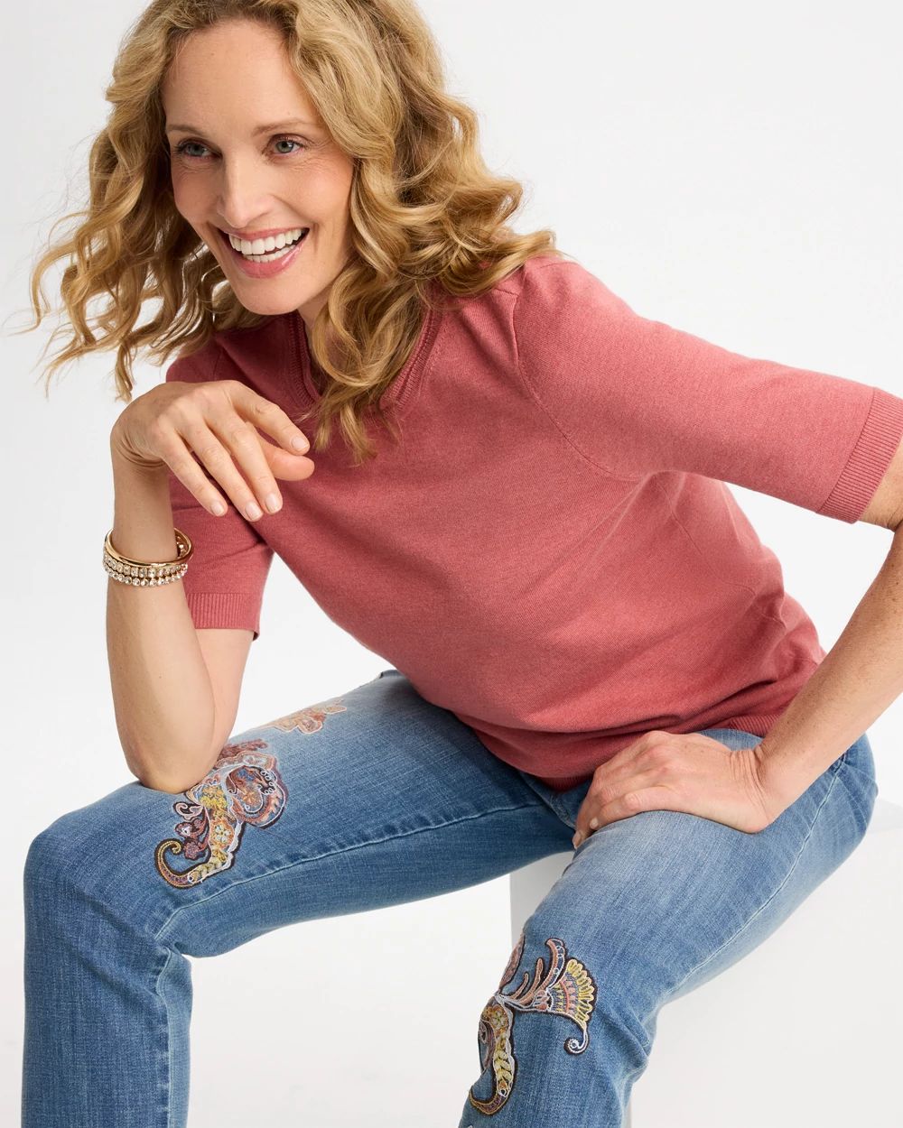 Ella Short-Sleeve Sweater click to view larger image.