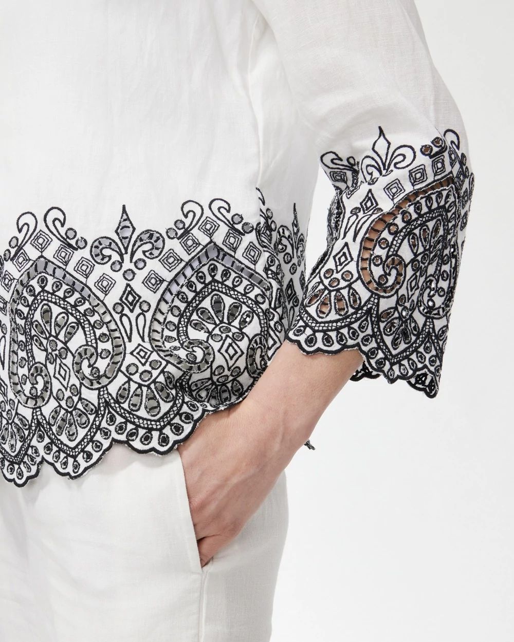 Linen Eyelet Hem Jacket
