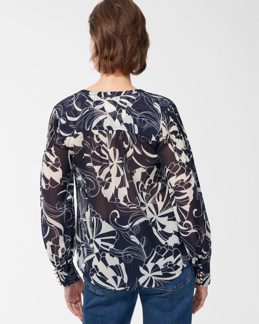 Floral Pintuck Sleeve Shirt
