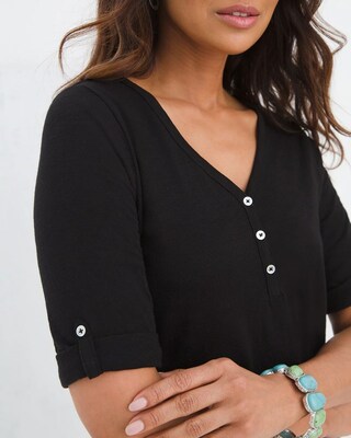 Cotton-Blend Slub Henley Tunic