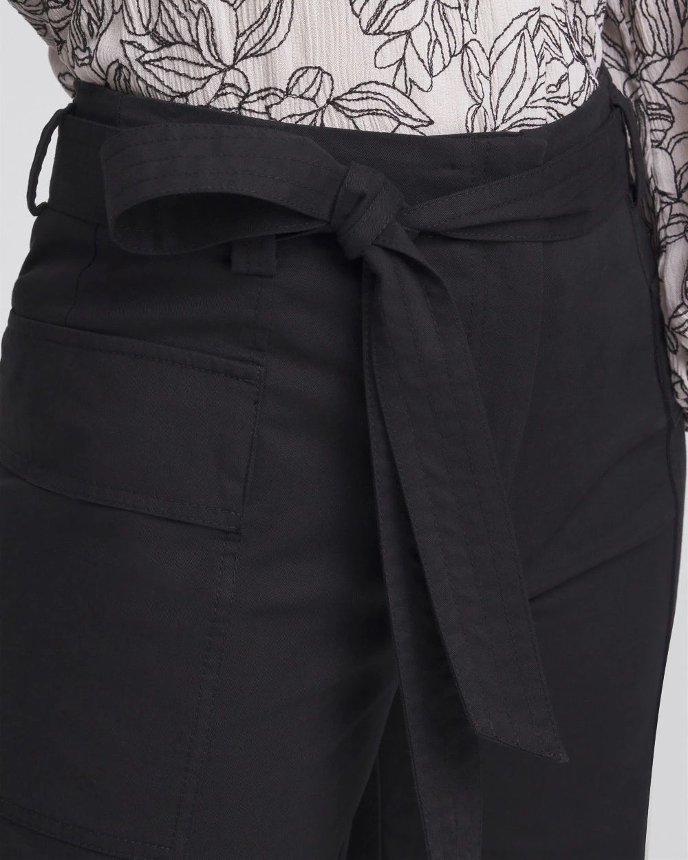 Petite Belted Twill Utility Cropped Pants