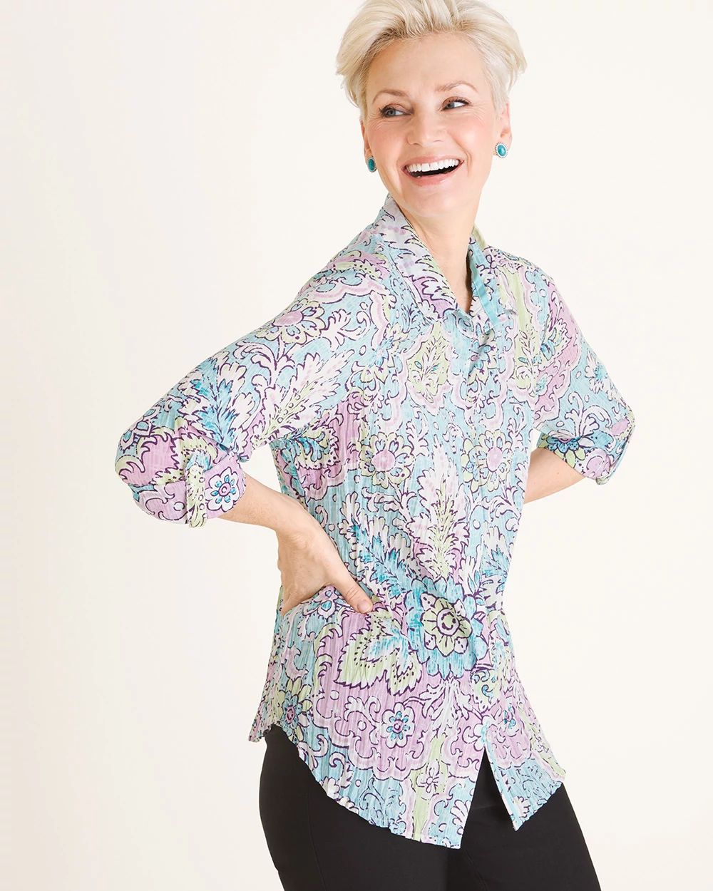 CINO for Chico's Floral Crinkle Shirt