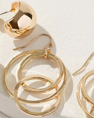 Gold Tone Stud and Drop Earrings Set