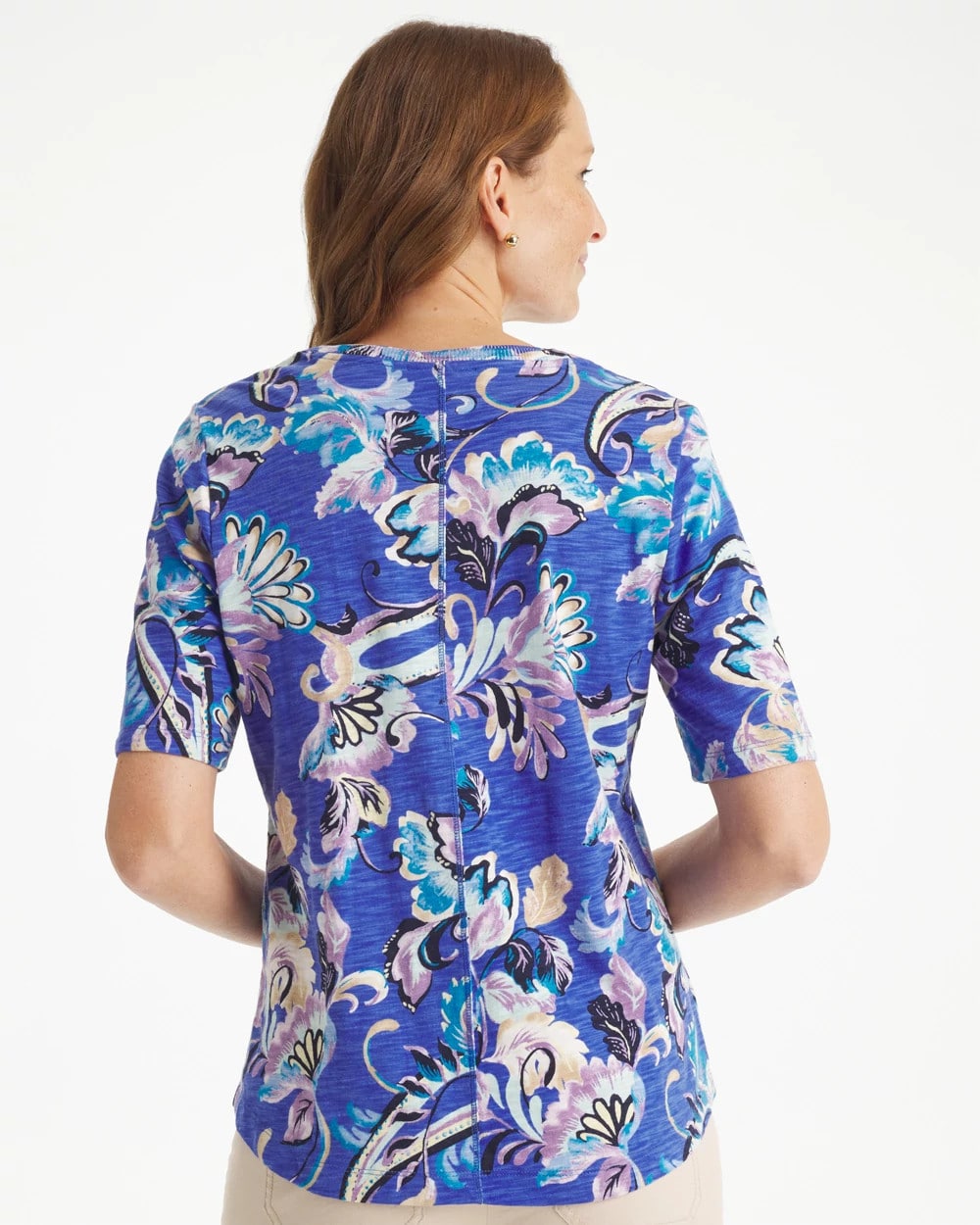 Paisley Cotton Slub V-Neck Tee