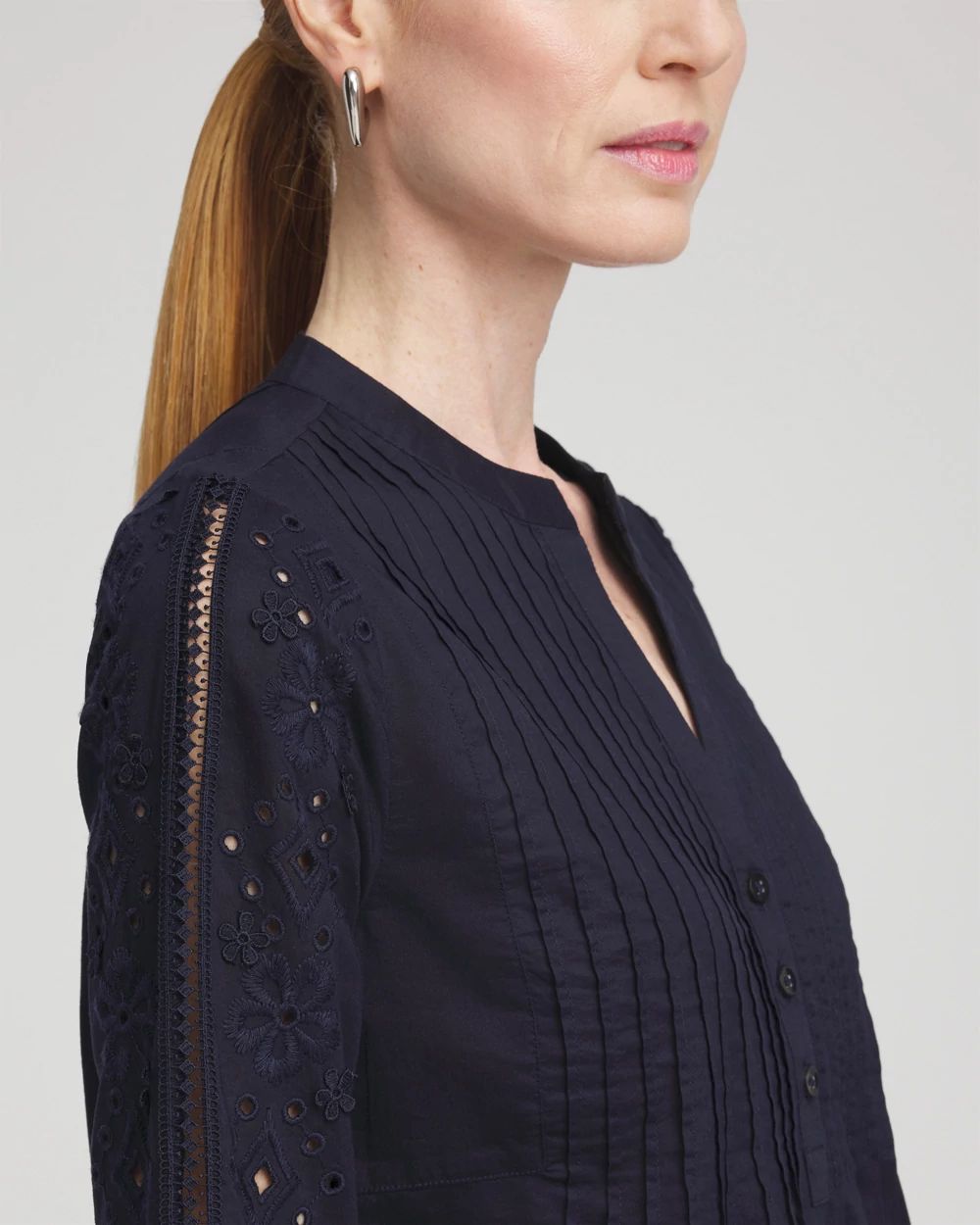 Eyelet Scallop Hem Blouse