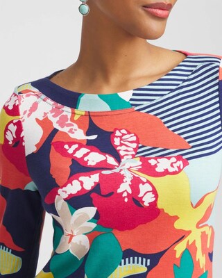 Floral 3/4 Sleeve Bateau Neck Tee
