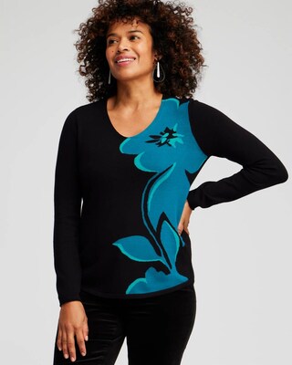 Spun Rayon Colorblock V-neck Pullover Sweater