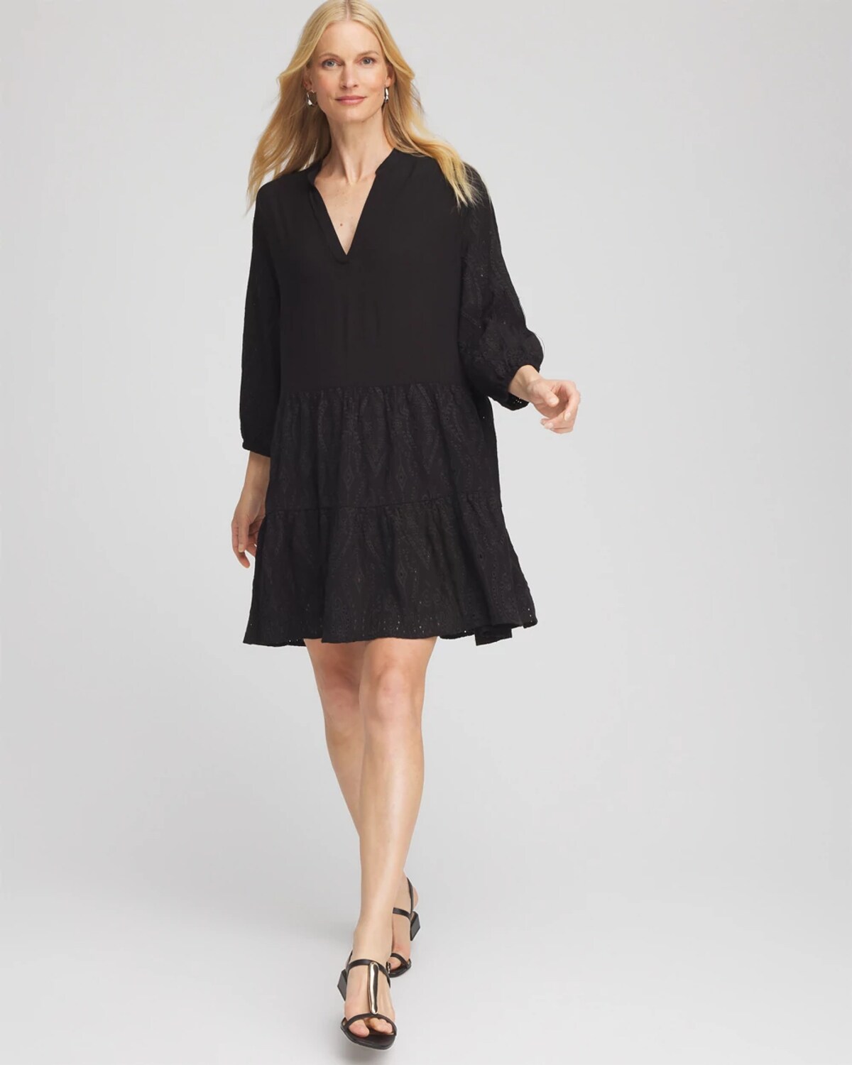 Chico's Embroidered Eyelet Coverup In Black Size Medium | In Black