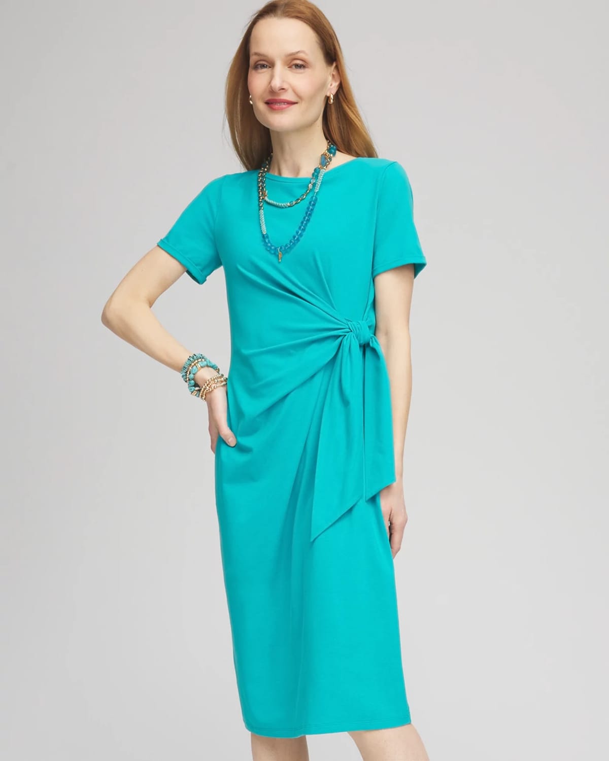 Chico's Twist Tie-front Dress In Blue In Green