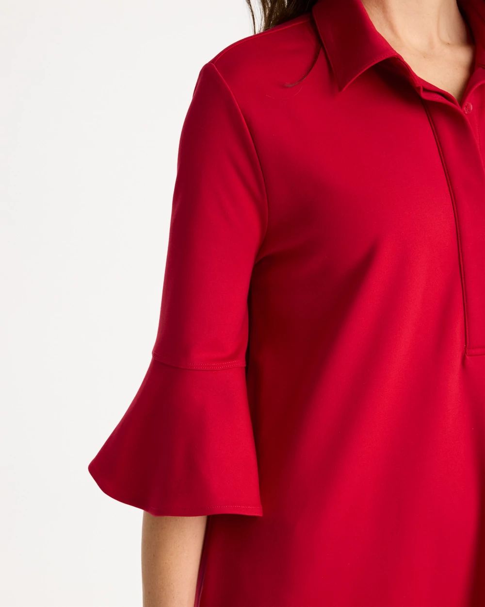 Ponte Knit Flounce Sleeve Dress