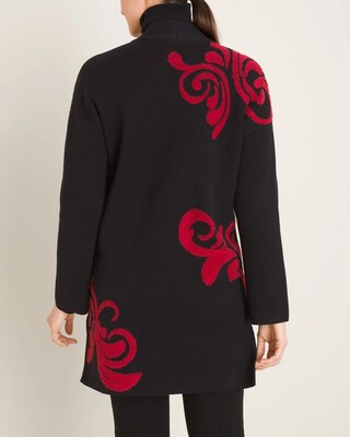 Red and Black Scroll-Detail Cardigan