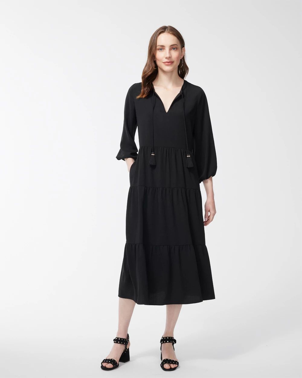 Tiered Tassel Neck Dress