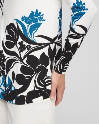 Placed Floral Print V-neck Pullover Sweater