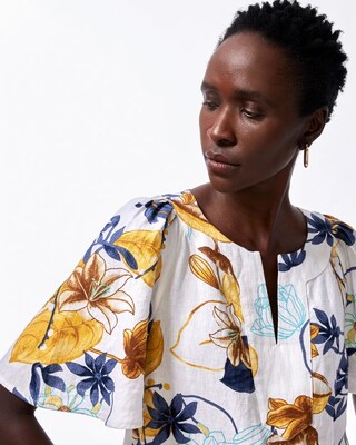 Linen Floral Flutter Sleeve Dress