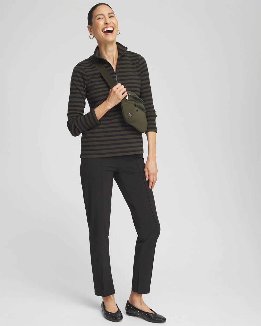 Zenergy® Stripe Mock Neck Zipper Tee