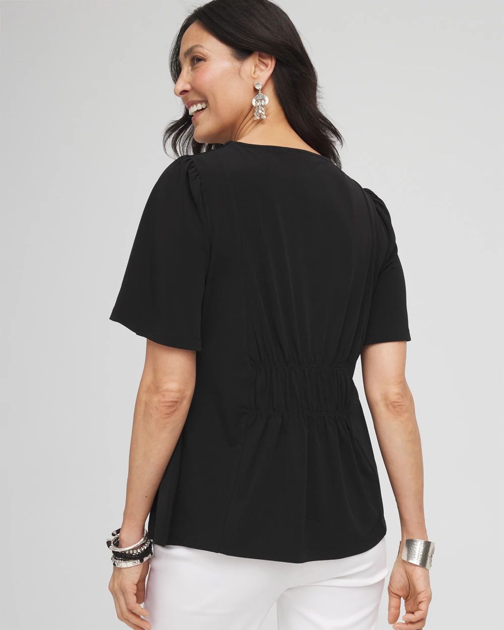 Smocked Flutter-Sleeved Tee