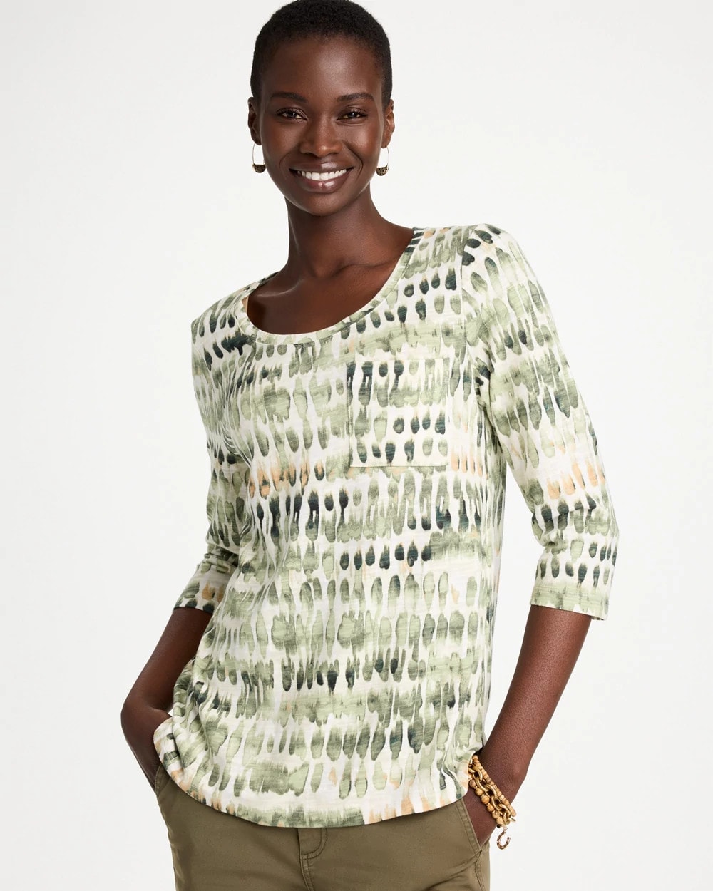Chico's Printed Cotton Tee In Fresh Eucalyptus