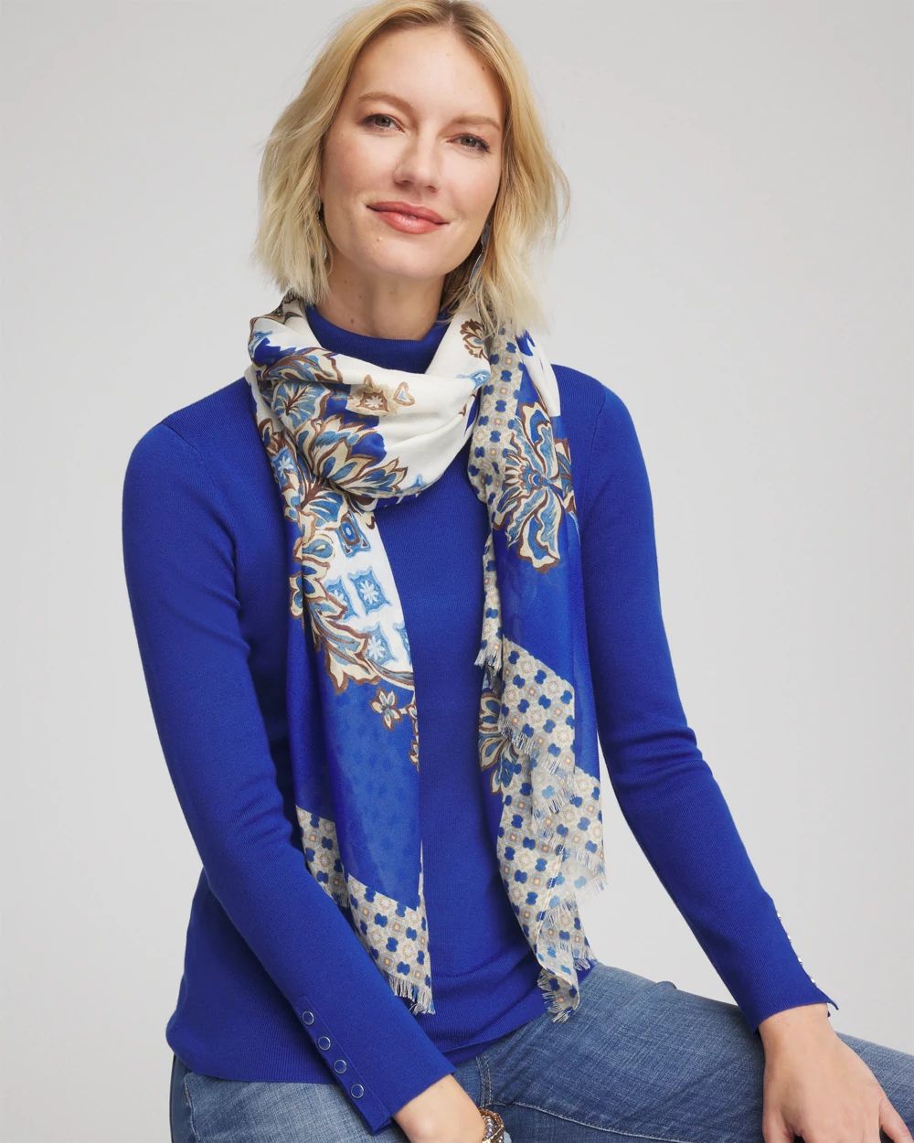 Colorblock Floral Oblong Scarf
