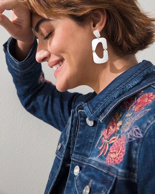 Square Silver Tone Drop Earrings