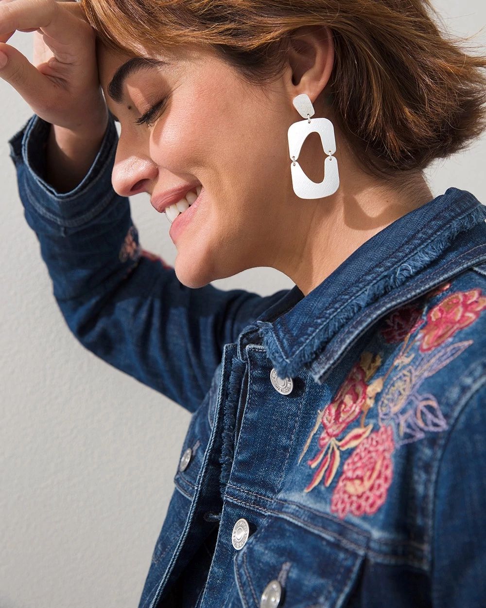 Square Silver Tone Drop Earrings
