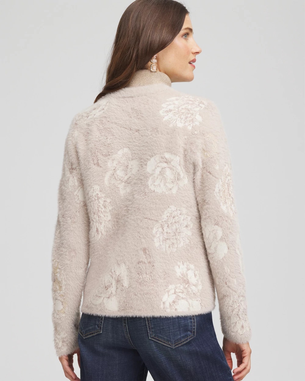Fuzzy Jacquard Boyfriend Cardigan