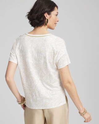 Printed Sweater Trim Linen Tee click to view larger image.