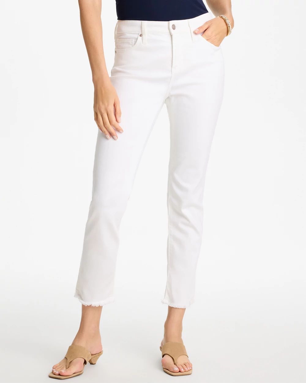 Petite No Stain Girlfriend Fray Hem Ankle Jeans