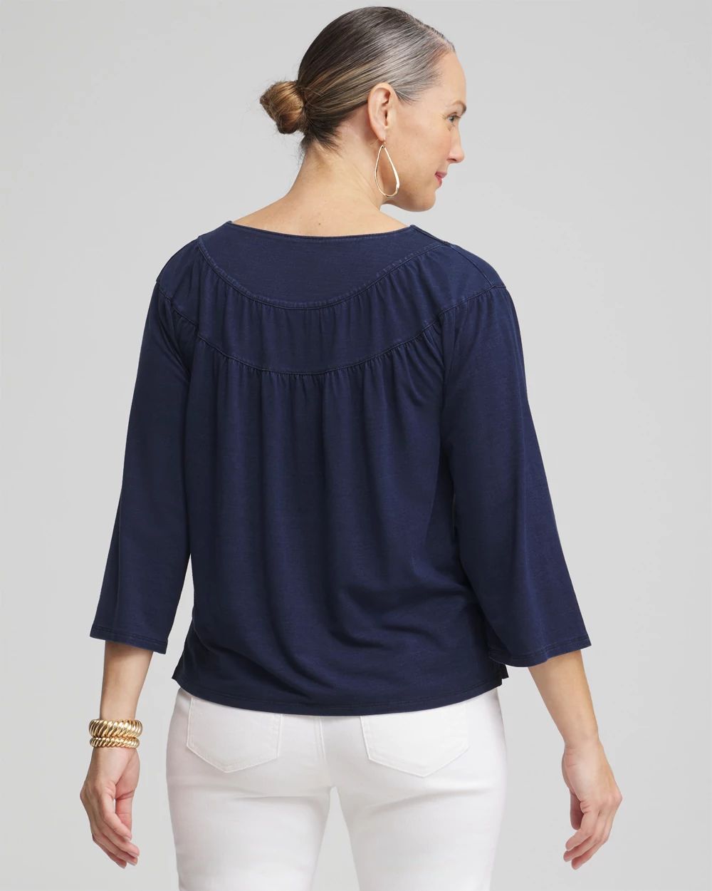 Faux Denim Eyelet Trim Top